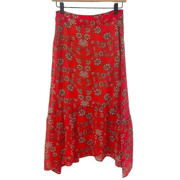 For Love And Lemons Country Western Asymmetrical Red Floral Pia Midi Skirt Size - Picture 5 of 11